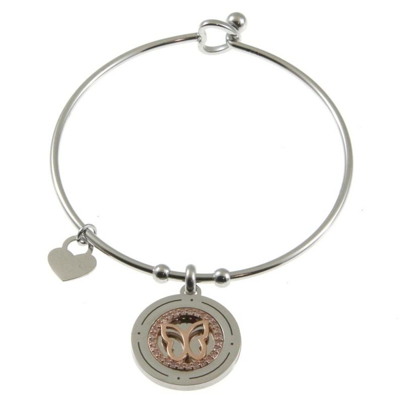 bracciale donna rigido con ciondolo acciaio e strass