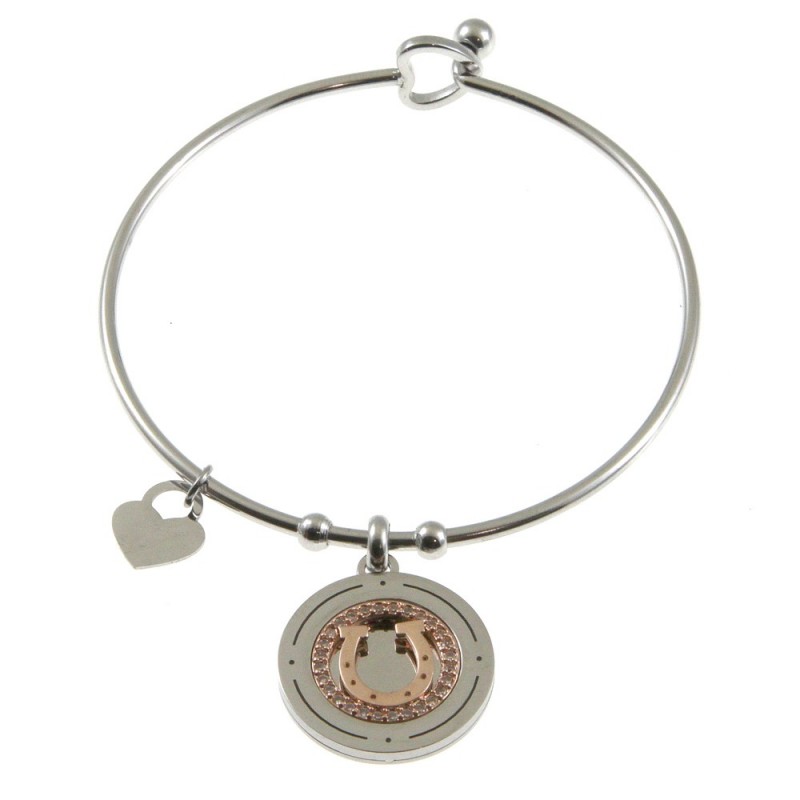 bracciale donna rigido con ciondolo acciaio e strass