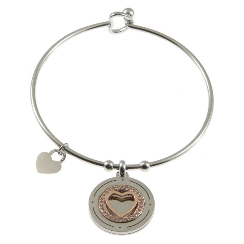bracciale donna rigido con ciondolo acciaio e strass