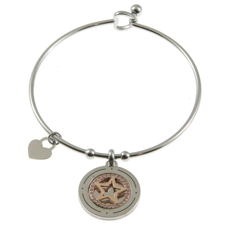 bracciale donna rigido con ciondolo acciaio e strass