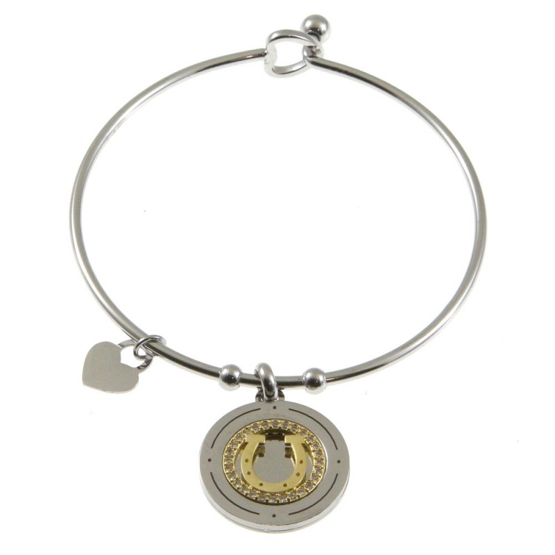 bracciale donna rigido con ciondolo acciaio e strass