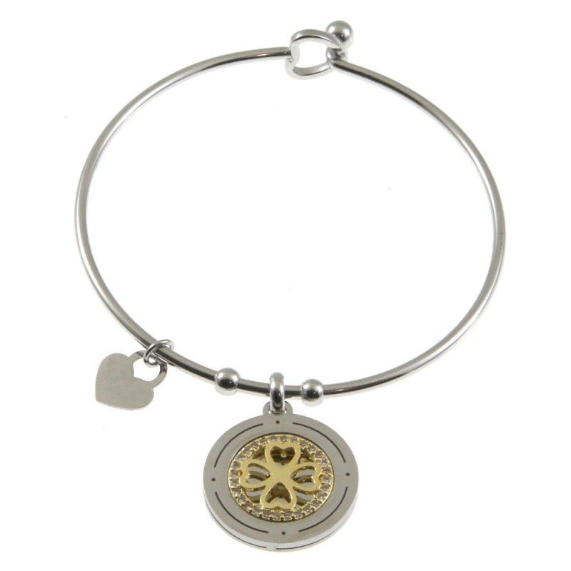 bracciale donna rigido con ciondolo acciaio e strass