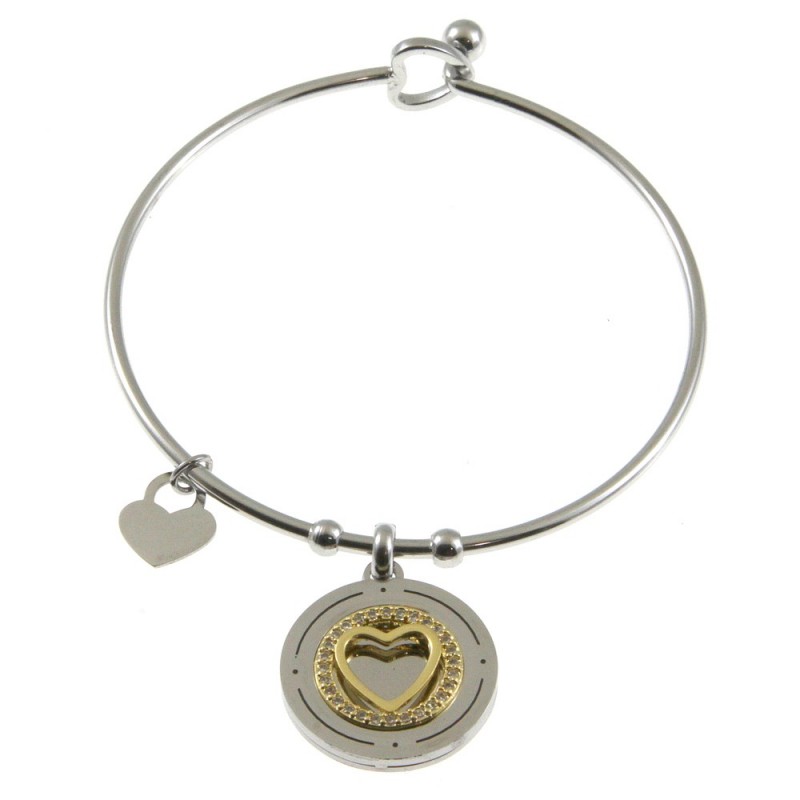 bracciale donna rigido con ciondolo acciaio e strass