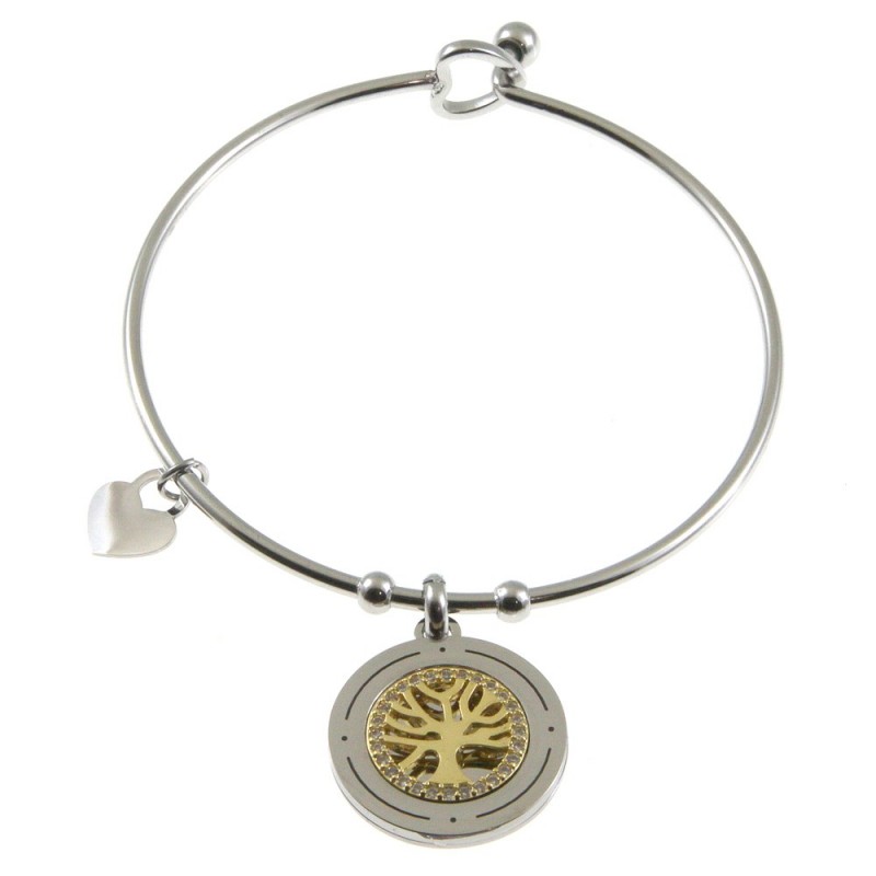 bracciale donna rigido con ciondolo acciaio e strass