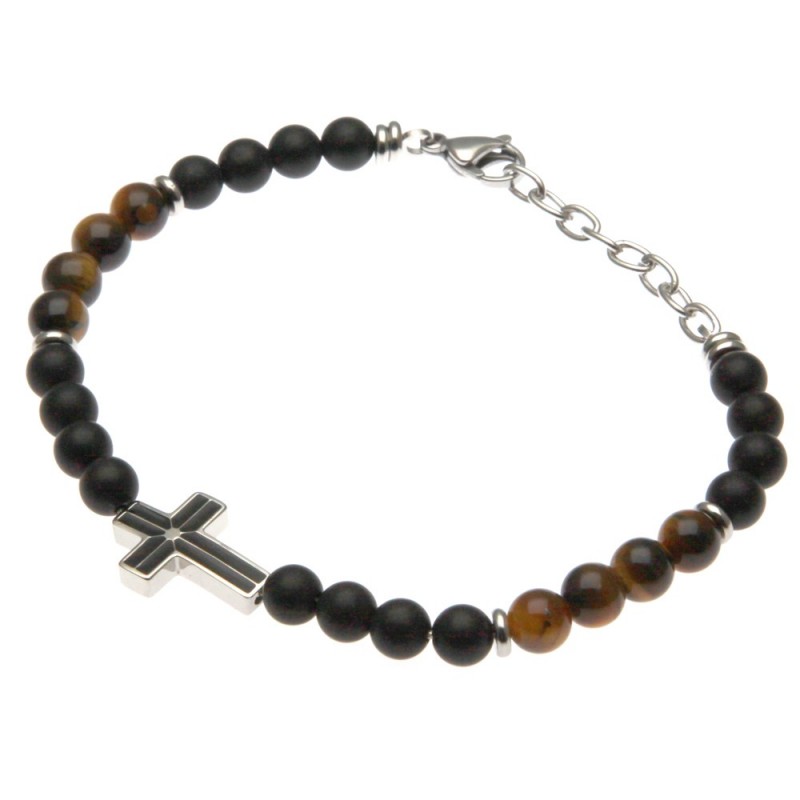 bracciale uomo croce in acciaio e pietre
