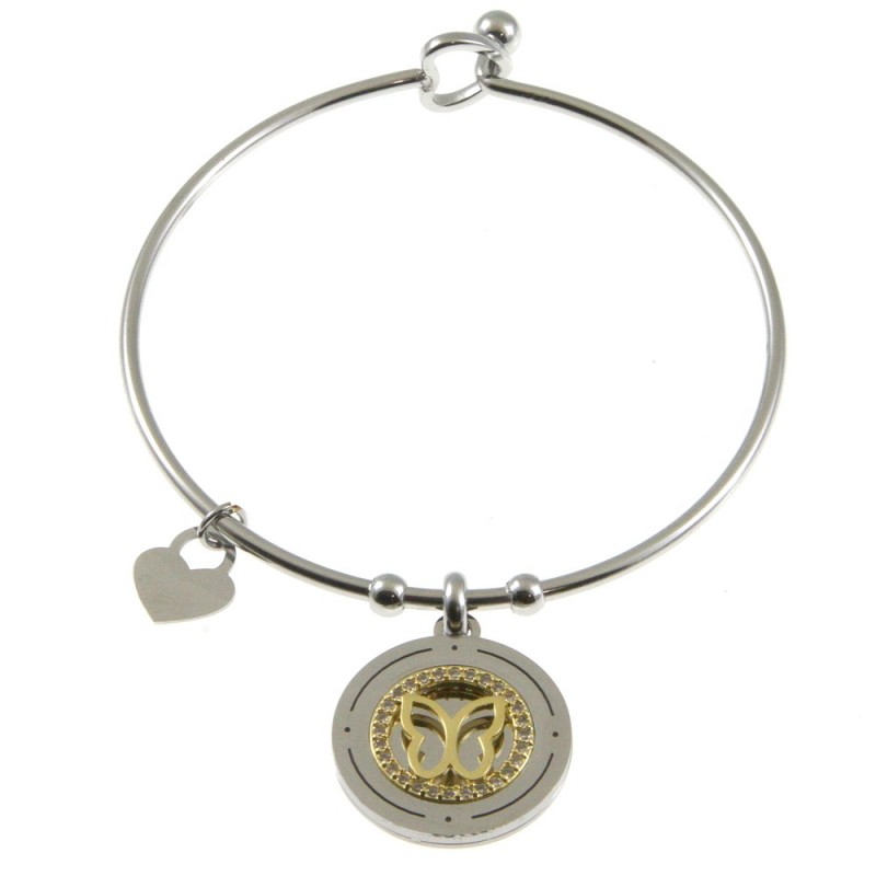 bracciale donna rigido con ciondolo acciaio e strass