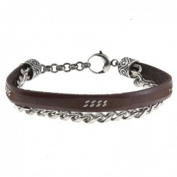 bracciale uomo pelle e catena acciaio