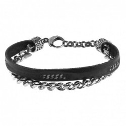 bracciale uomo pelle e catena acciaio