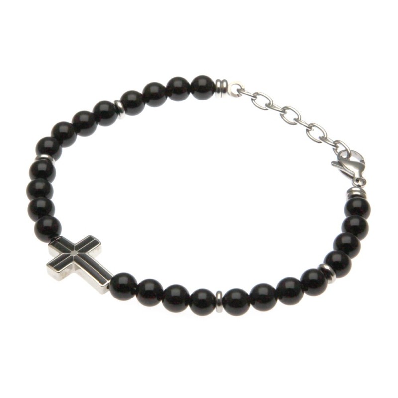 bracciale uomo croce in acciaio e pietre