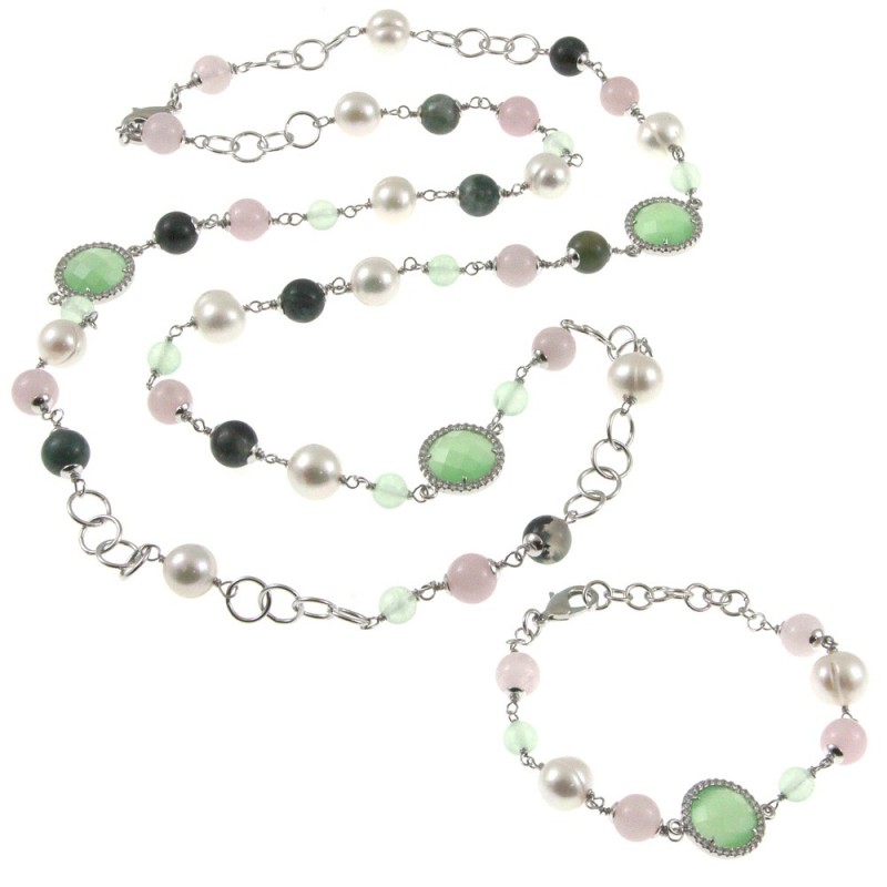 parure donna collana bracciale pietre e perle