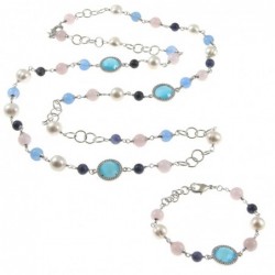 parure donna collana bracciale pietre e perle