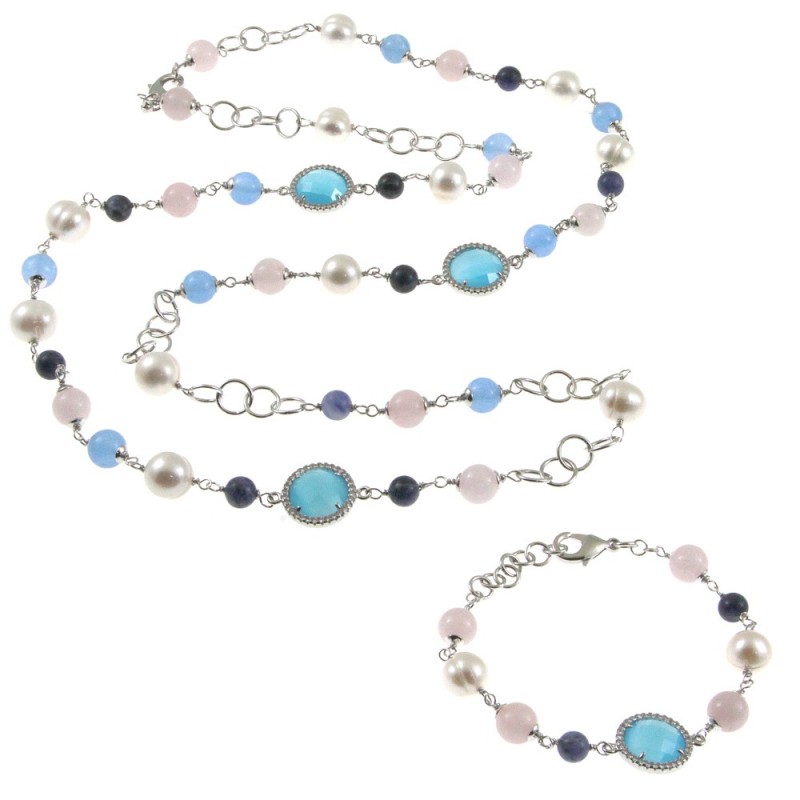 parure donna collana bracciale pietre e perle