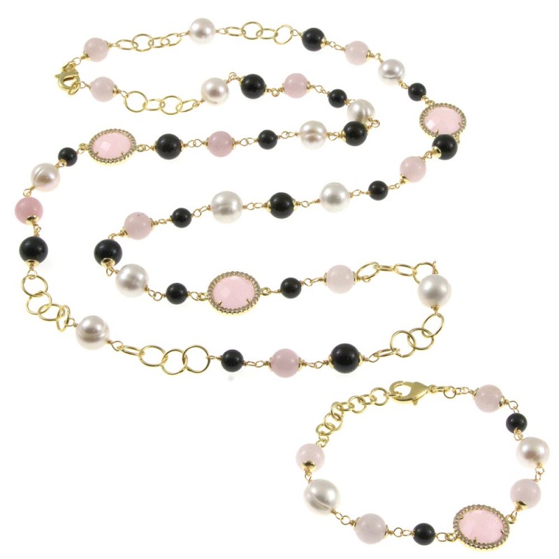 parure donna collana bracciale pietre e perle
