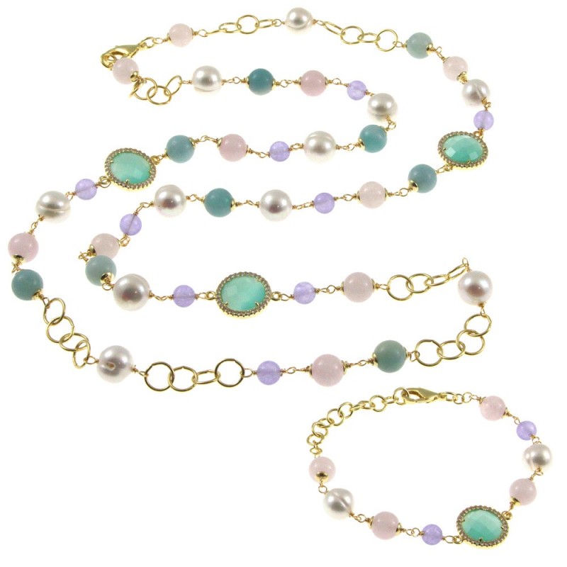 parure donna collana bracciale pietre e perle