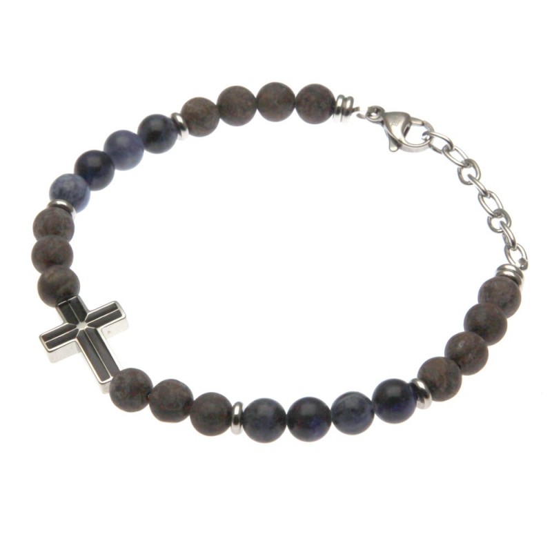 bracciale uomo croce in acciaio e pietre