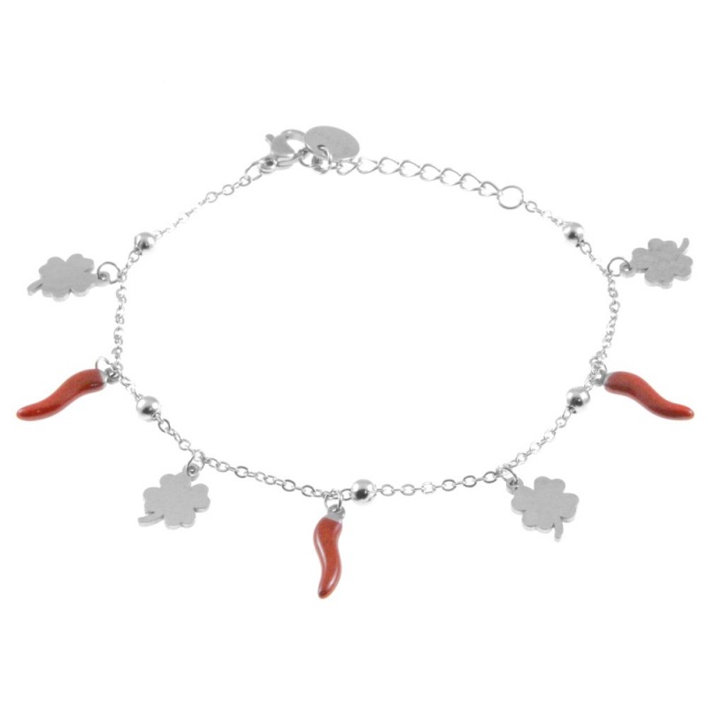 bracciale corni e quadrifogli donna acciaio