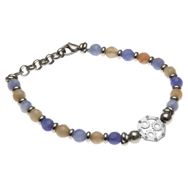 bracciale uomo con simboli ingranaggi pietre dure e acciaio