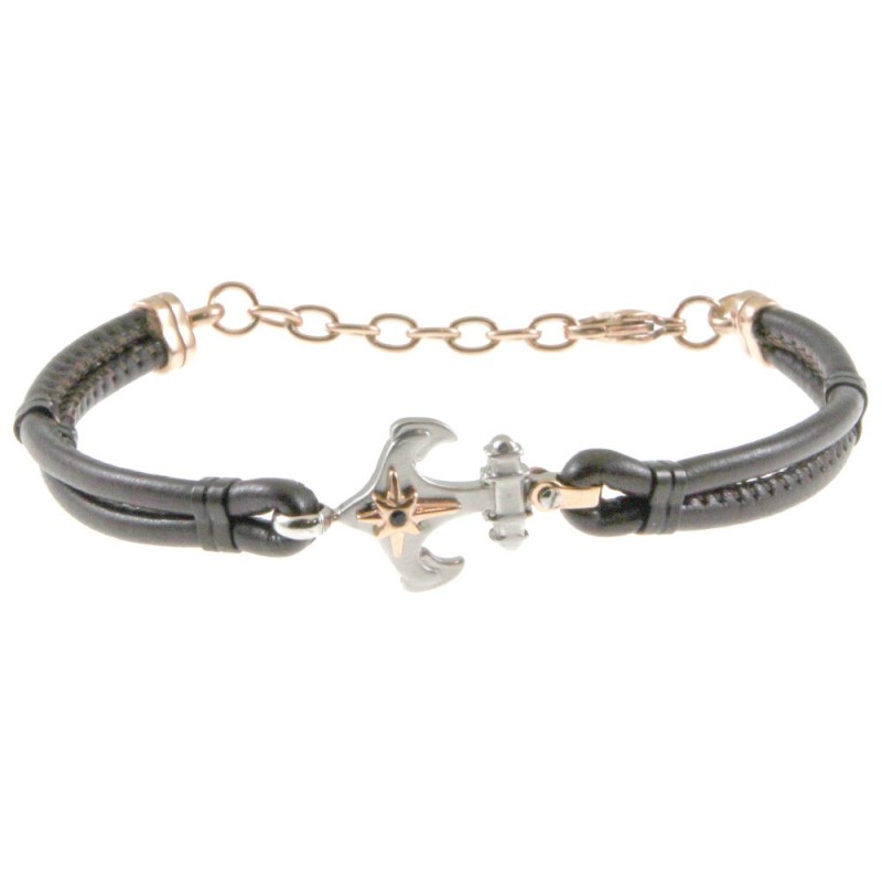 bracciale uomo ancora acciaio e pelle