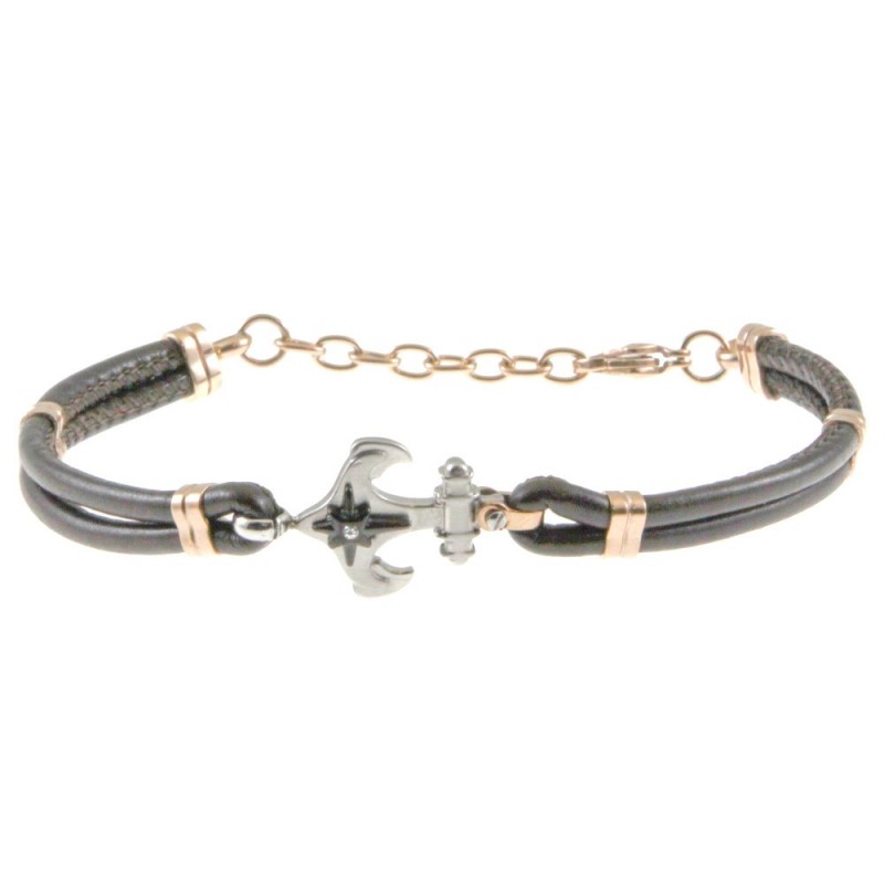 bracciale uomo ancora acciaio e pelle