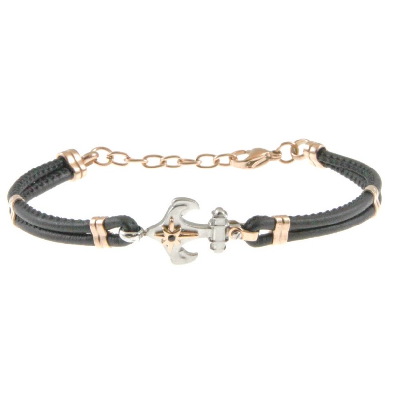 bracciale uomo ancora acciaio e pelle