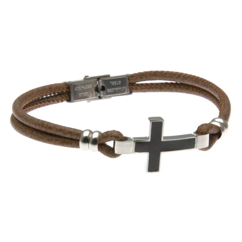 bracciale uomo croce in acciaio e pelle