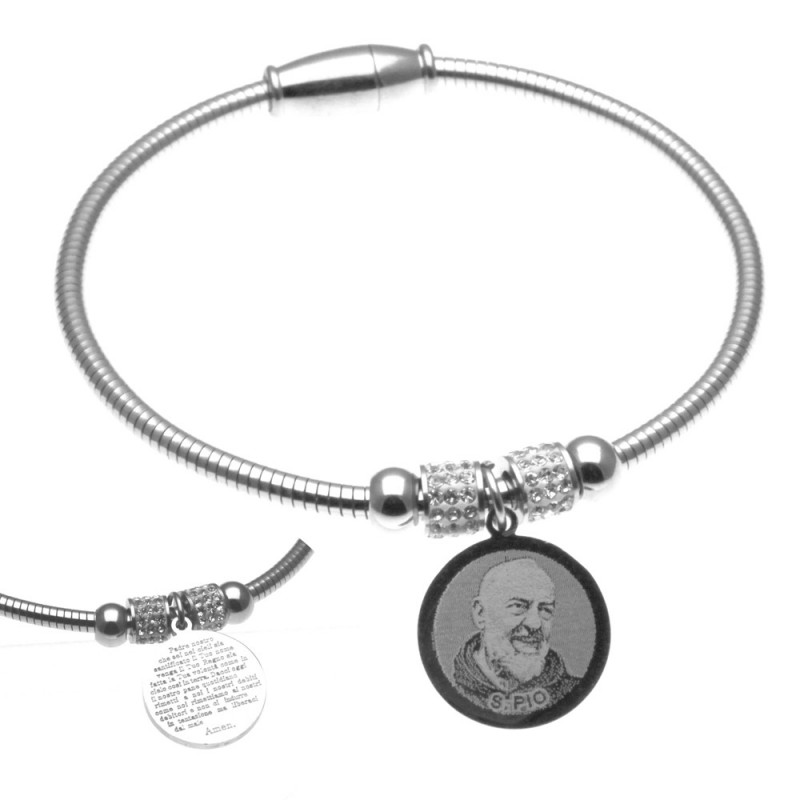 bracciale padre pio donna in acciaio