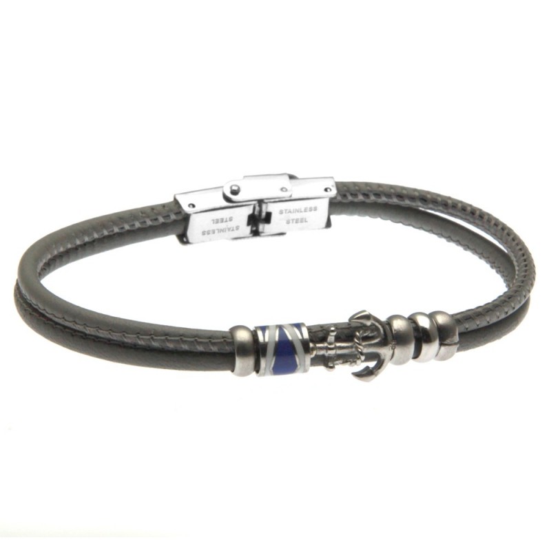 bracciale uomo ancora acciaio e pelle