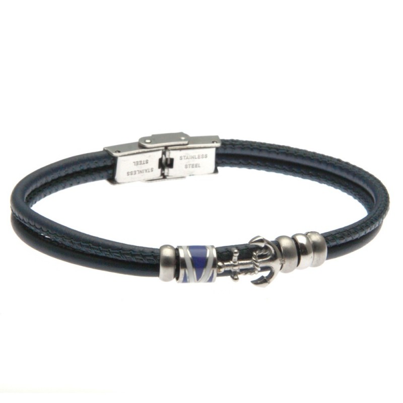 bracciale uomo ancora acciaio e pelle