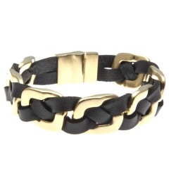 bracciale grumettone in acciaio dorato e pelle