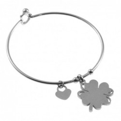 bracciale donna rigido in acciaio con quadrifoglio