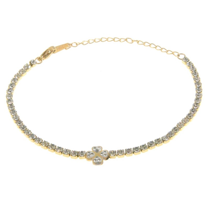 bracciale tennis donna con quadrifoglio acciaio