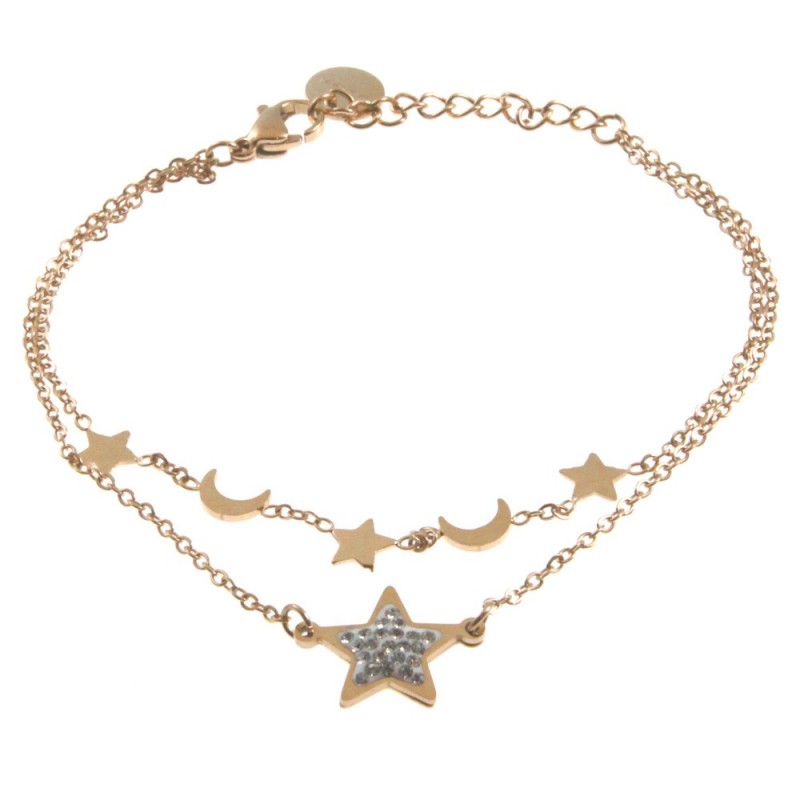 bracciale donna stelle e lune acciaio ramato