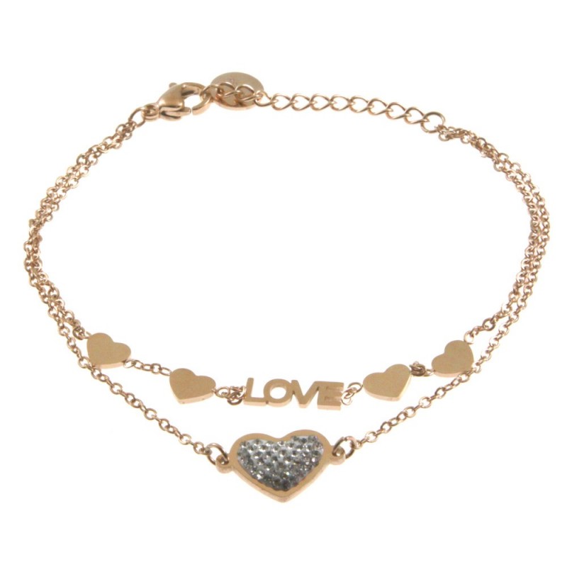 bracciale donna cuori acciaio ramato