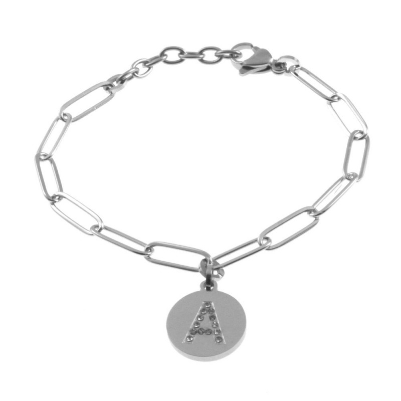 bracciale con iniziale lettera a acciaio e strass