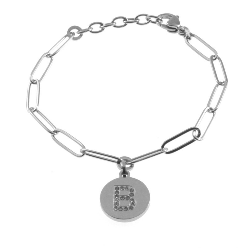 bracciale con iniziale lettera b acciaio e strass