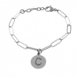 bracciale con iniziale lettera c acciaio e strass