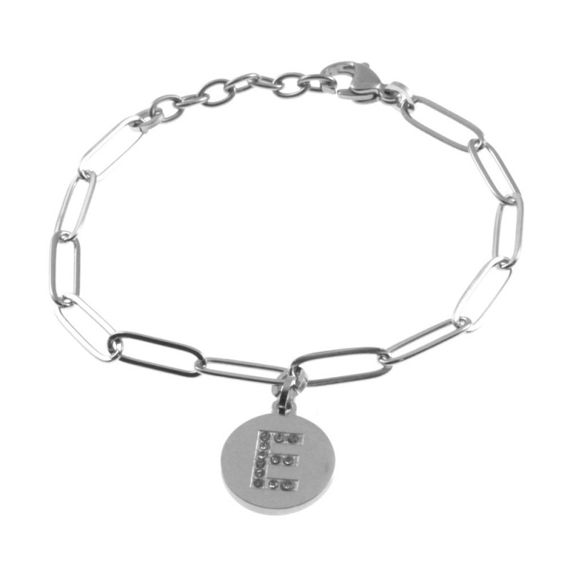 bracciale con iniziale lettera e acciaio e strass