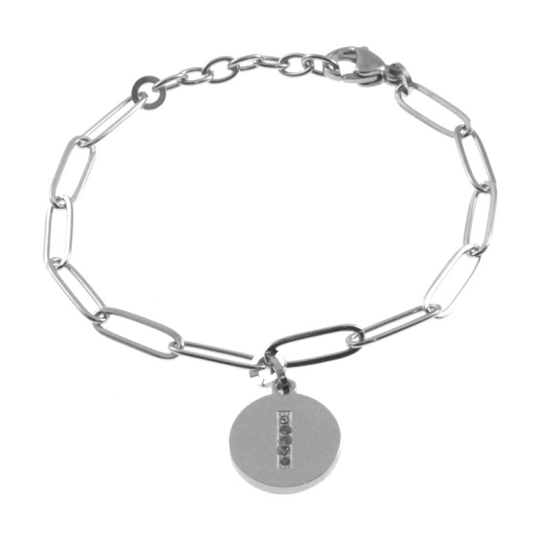 bracciale con iniziale lettera i acciaio e strass