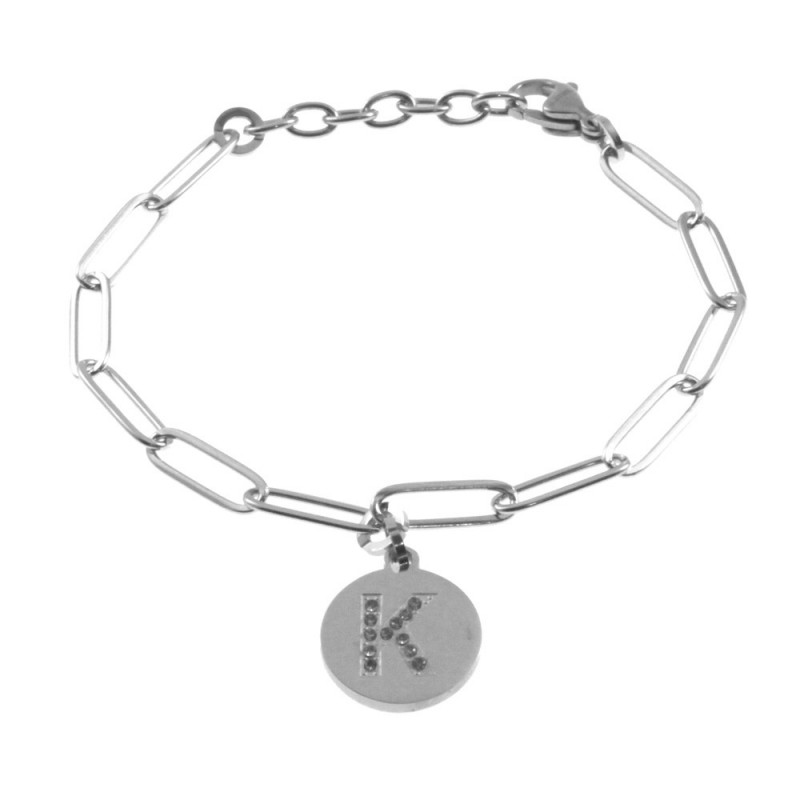 bracciale con iniziale lettera k acciaio e strass