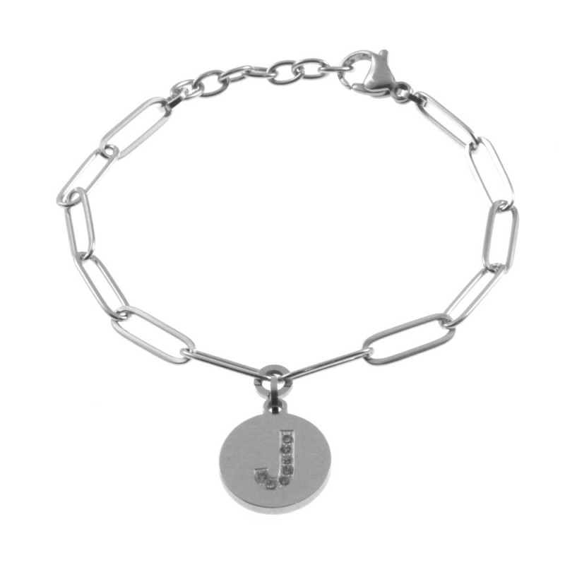 bracciale con iniziale lettera j acciaio e strass