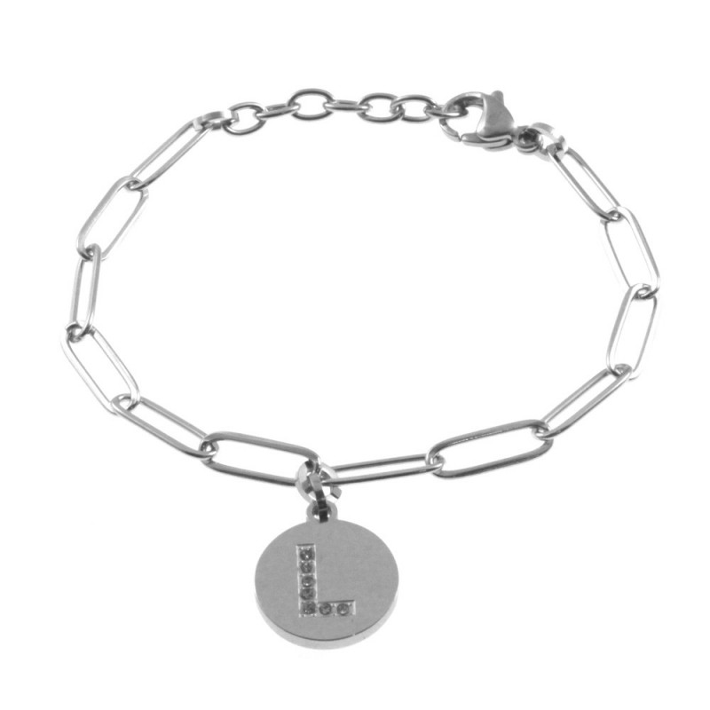 bracciale con iniziale lettera l acciaio e strass