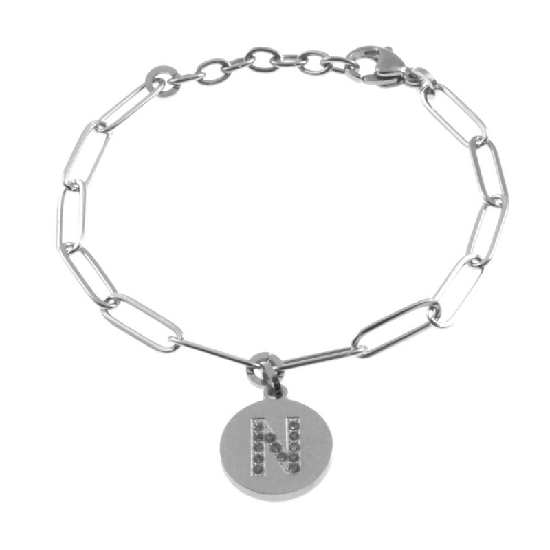 bracciale con iniziale lettera n acciaio e strass