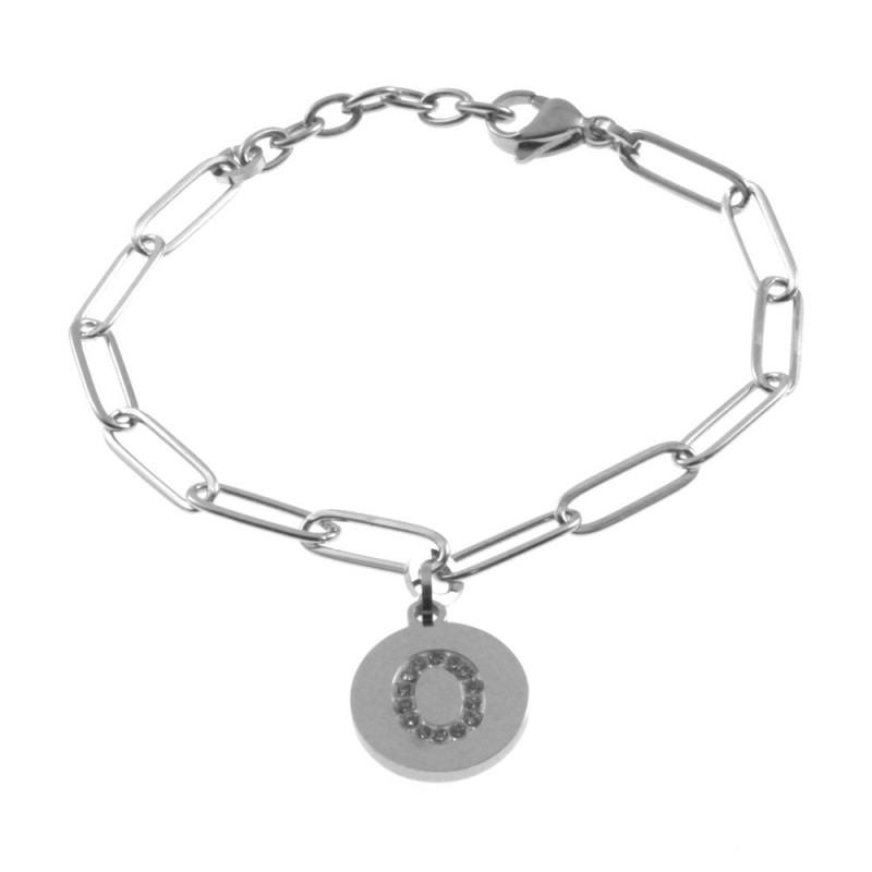 bracciale con iniziale lettera o acciaio e strass