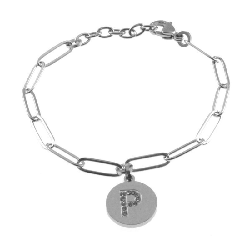 bracciale con iniziale lettera p acciaio e strass