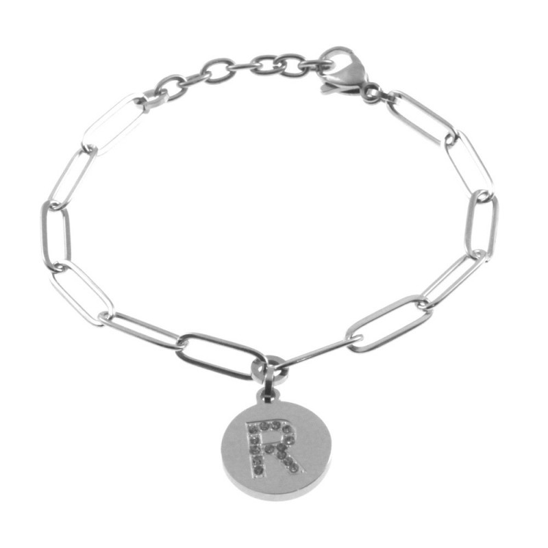 bracciale con iniziale lettera r acciaio e strass