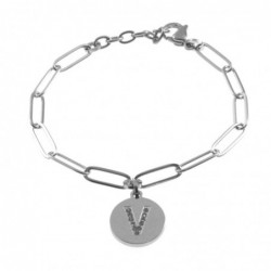 bracciale con iniziale lettera v acciaio e strass