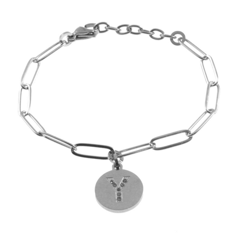 bracciale con iniziale lettera y acciaio e strass