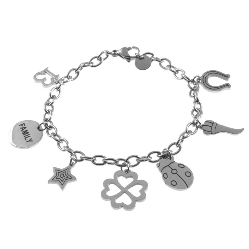 bracciale donna portafortuna acciaio