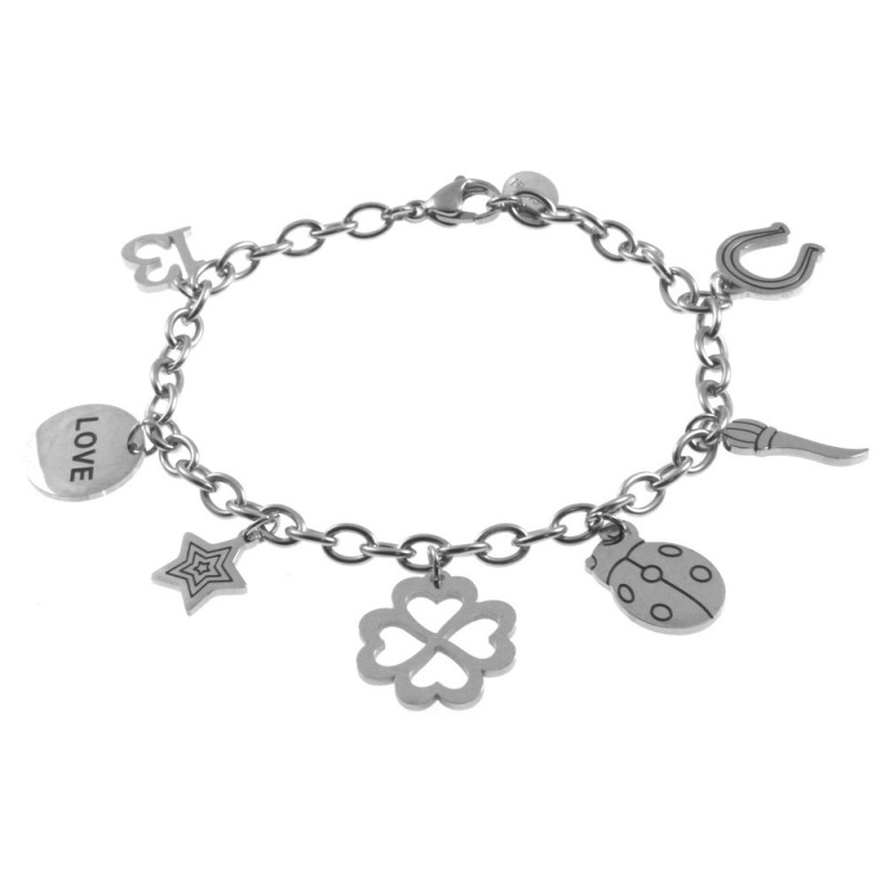 bracciale donna portafortuna acciaio