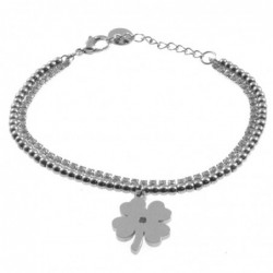 bracciale donna quadrifoglio acciaio e strass